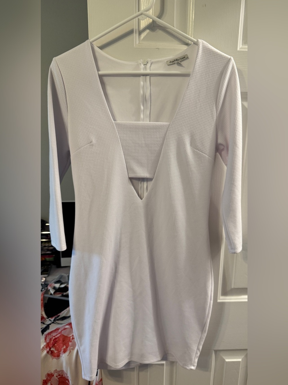 Draped Large V-Neck White Dress Top by Charlotte Russe